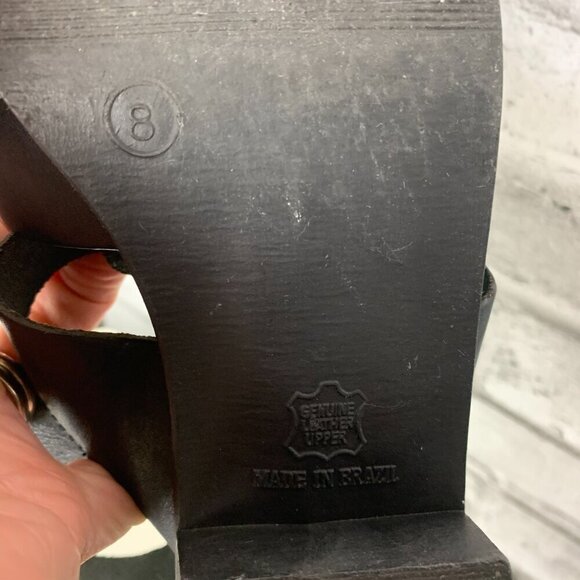 Vintage 90s Fishermans Sandals Black Leather Square Toe Low Block Heel - Picture 11 of 11